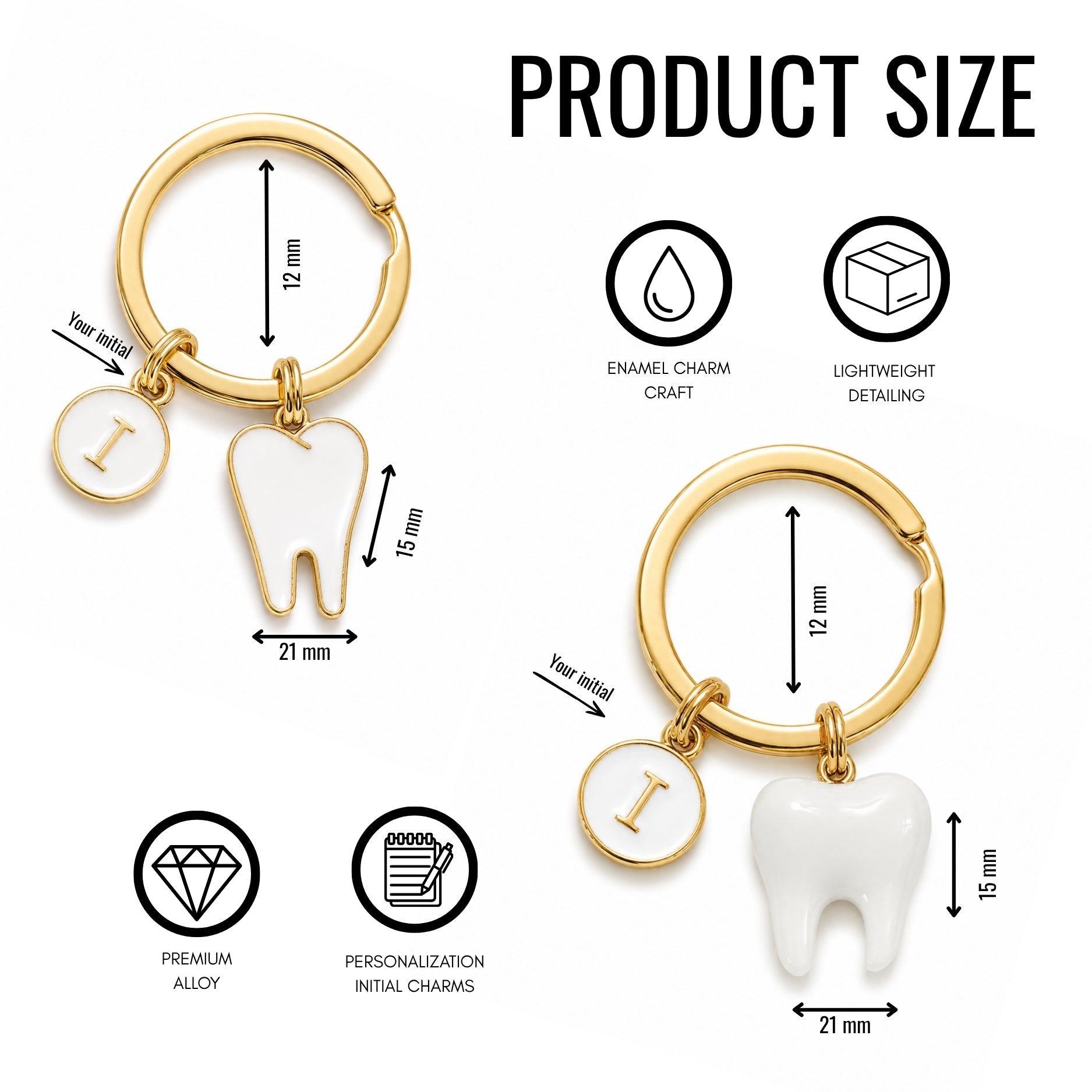 Personalized Tooth Charm Pendant Keychain